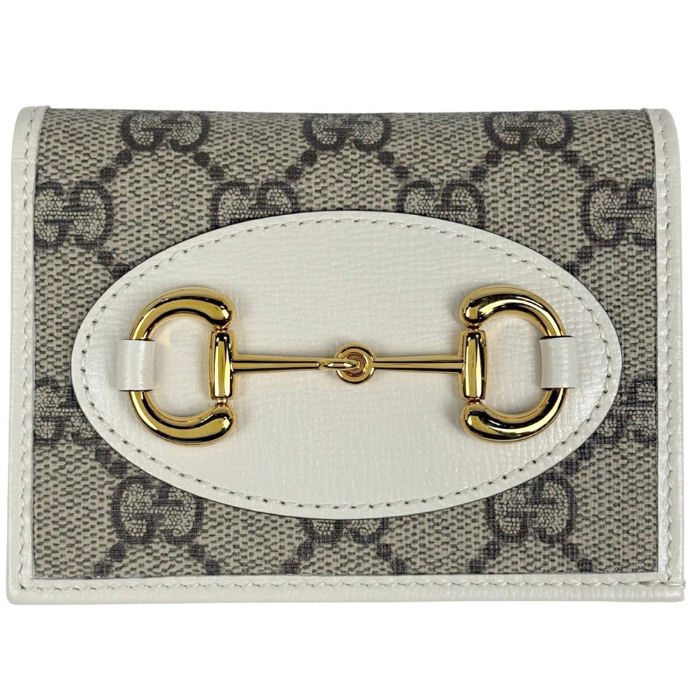 Gucci Horsebit Card Case Wallet Bi fold GG Supreme Beige Cream White